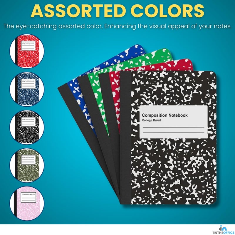 1InTheOffice Mini Composition Notebooks, 3 1/4in x 4 1/2in, Marble, College Ruled Notebook Paper, 80 Sheets, Assorted Colors, 2 Pack - Image 3
